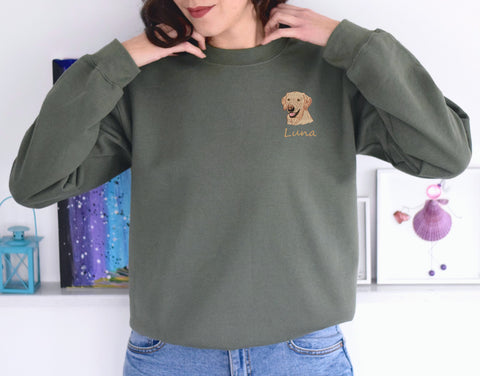 Labrador Dog Face Embroidery Sweatshirt | Personalized Labrador Dog sweater Embroidery / Add Your Dog Name / Dog Mom Tee
