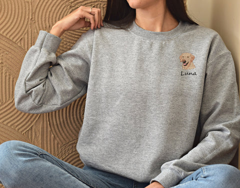 Labrador Dog Face Embroidery Sweatshirt | Personalized Labrador Dog sweater Embroidery / Add Your Dog Name / Dog Mom Tee