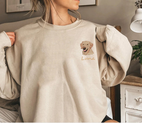 Labrador Dog Face Embroidery Sweatshirt | Personalized Labrador Dog sweater Embroidery / Add Your Dog Name / Dog Mom Tee
