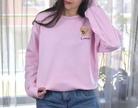 Labrador Dog Face Embroidery Sweatshirt | Personalized Labrador Dog sweater Embroidery / Add Your Dog Name / Dog Mom Tee