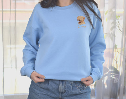 Labrador Dog Face Embroidery Sweatshirt | Personalized Labrador Dog sweater Embroidery / Add Your Dog Name / Dog Mom Tee