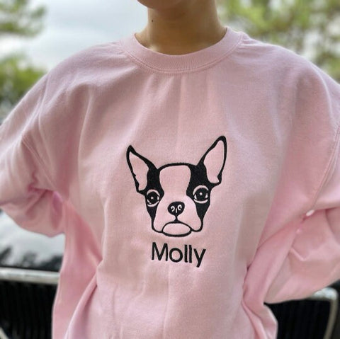 Custom Embroidered Boston Terrier Sweatshirt | Personalized Dog sweater Embroidery / Add Your Dog Name / Dog Mom Tee