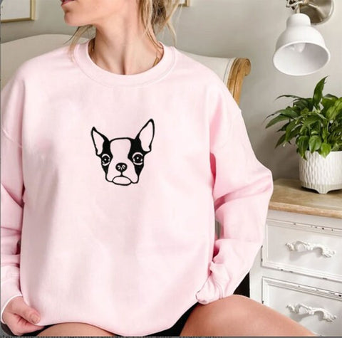 Custom Embroidered Boston Terrier Sweatshirt | Personalized Dog sweater Embroidery / Add Your Dog Name / Dog Mom Tee