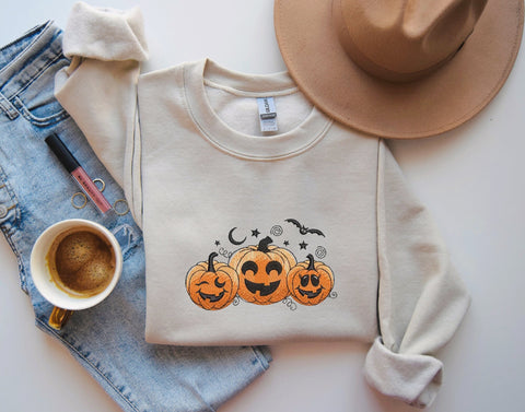 Fall , Pumpkin ,  Halloween ,witch Embroidered Varsity Crewneck Sweatshirt, Fall Halloween Witch Spooky Season Black Fleece Crewneck
