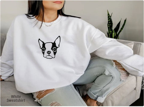 Custom Embroidered Boston Terrier Sweatshirt | Personalized Dog sweater Embroidery / Add Your Dog Name / Dog Mom Tee